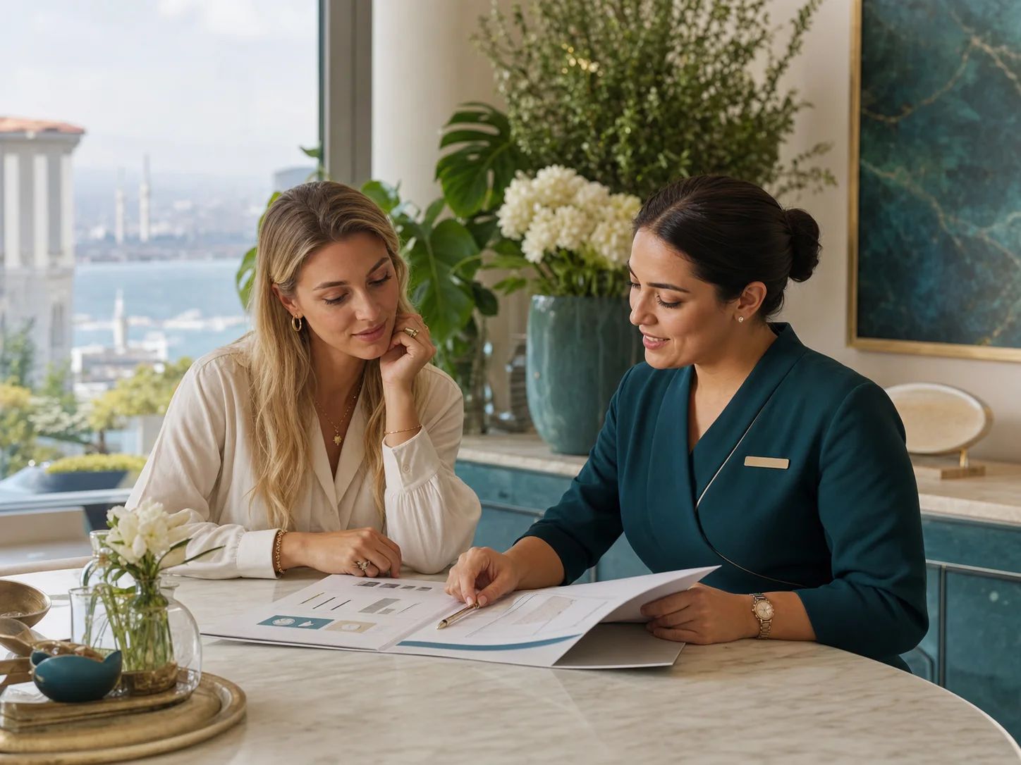 Mia coordinator reviewing a care itinerary with an international patient